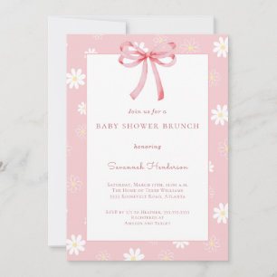 Invitation Brunch pour Baby Shower avec Ruban à Arc Rose et M