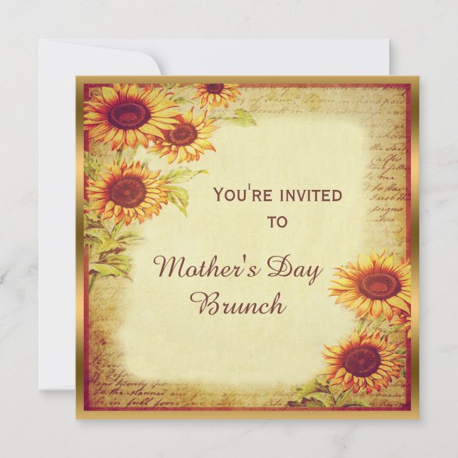 Invitation Brunch pour la fête des mères des tournesols Vinta (Devant)