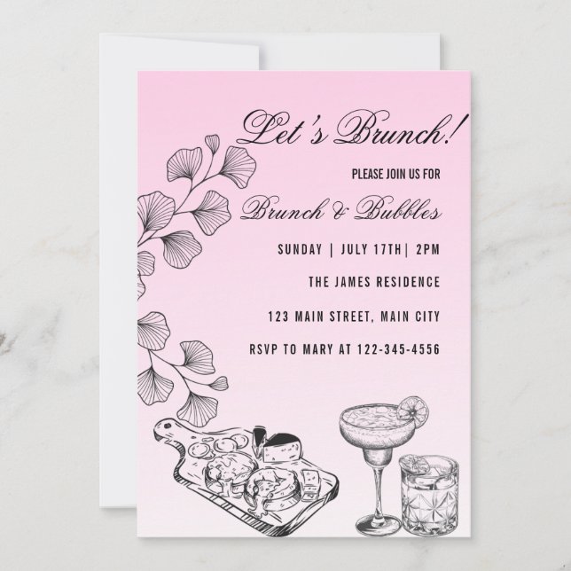 Invitation Brunch Rose, Brunch Et Bulles (Devant)