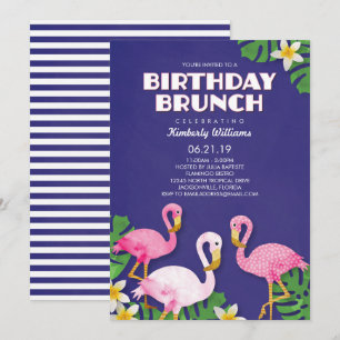 Invitation Brunch rose d'anniversaire de Flamants roses