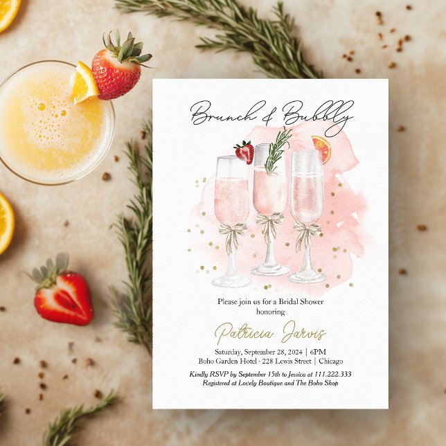 Invitation Brunch rose et Fête des mariées Bubbly Mimosa (Créateur téléchargé)