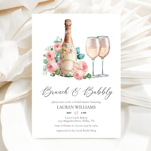 Invitation Brunch rose et Fête des mariées champagne Bubbly (Créateur téléchargé)