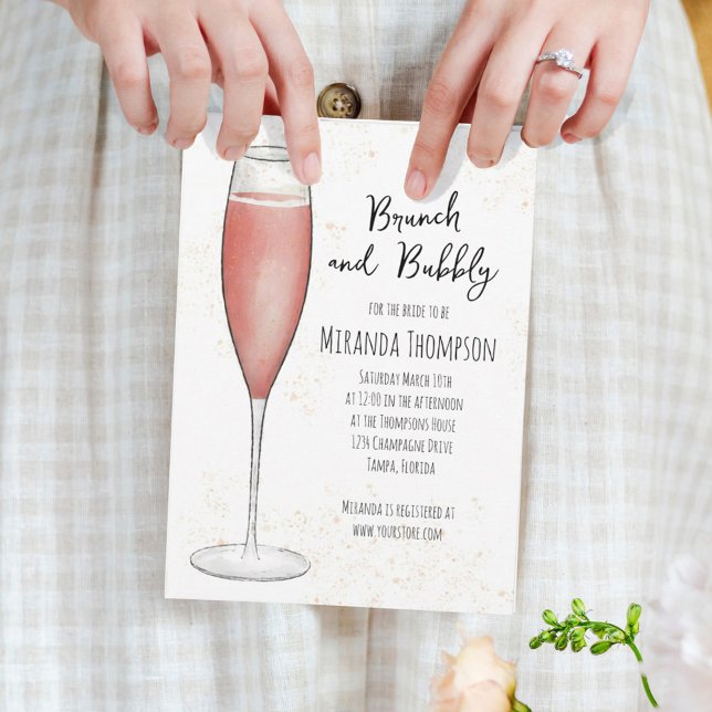 Invitation Brunch rose et Fête des mariées champagne Bubbly (Créateur téléchargé)