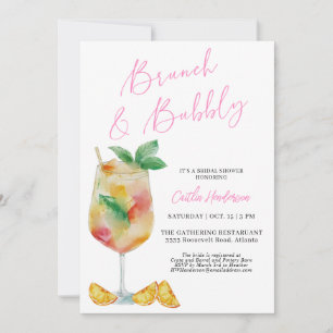 Invitation Brunch rose et Fête des mariées champagne Bubbly