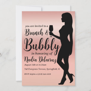 Invitation brunch rose et or et douche à bulles