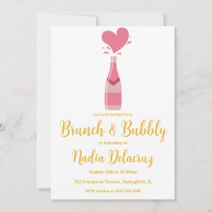 Invitation brunch rose et or et douche à bulles