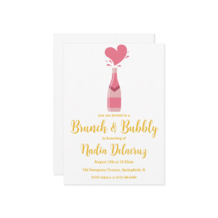 Invitation brunch rose et or et douche à bulles