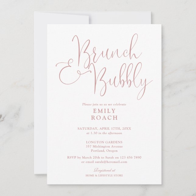 Invitation Brunch Rose Rose Duisier Et Fête des mariées Bubbl (Devant)