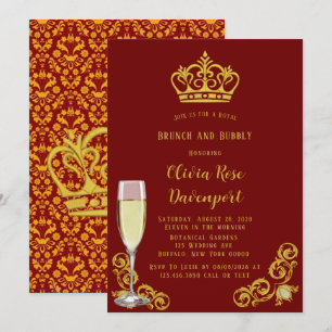 Invitation Brunch royal rouge et or et bulle