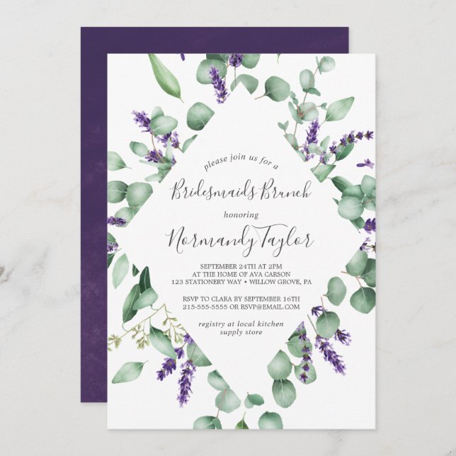 Invitation Brunch Rustic Lavender et Eucalyptus Bridesmaids (Devant / Derrière)