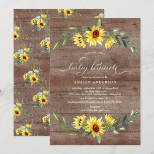 Invitation Brunch rustique de tournesol jaune gai