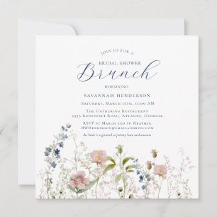 Invitation Brunch simple Fleur sauvage Fête des mariées bleu