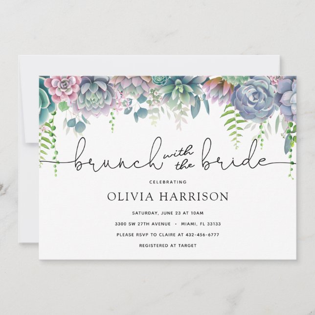 Invitation Brunch succulent avec l'invitation de la douche de (Devant)