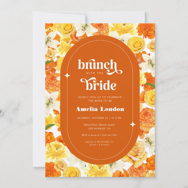 Invitation Brunch Super à la florale rétro avec la mariée (Devant)