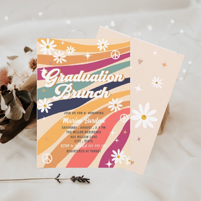 Invitation brunch super retro de graduation aquarelle (Créateur téléchargé)