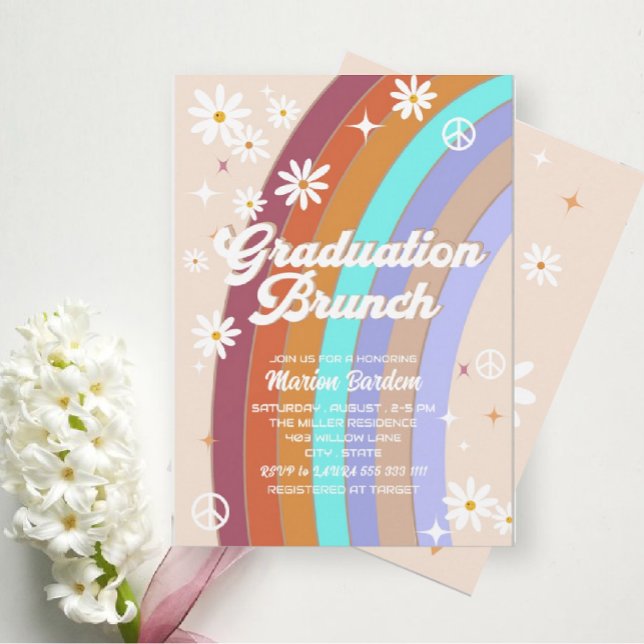 Invitation brunch super retro de graduation aquarelle (Créateur téléchargé)