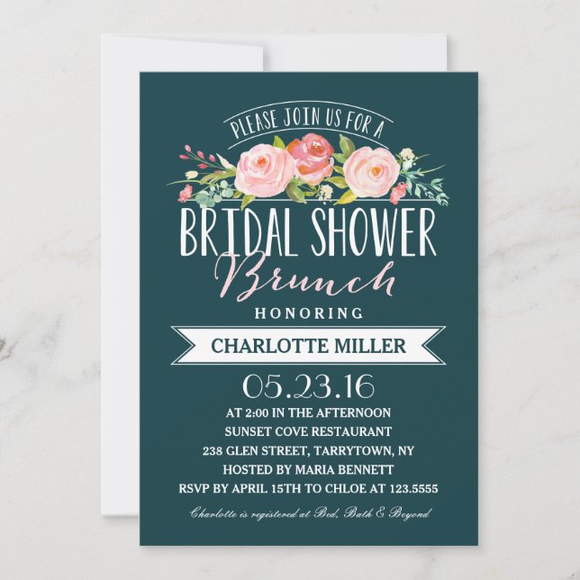 Invitation Brunch sur bannière rose | Fête des mariées (Devant)