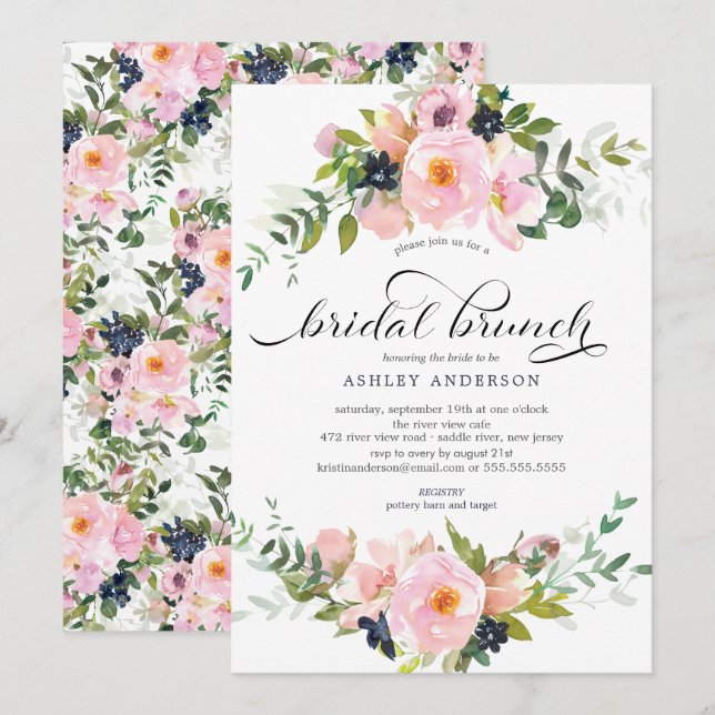 Invitation Brunch sur la Fête de l'mariée des Roses et des pi (Devant / Derrière)