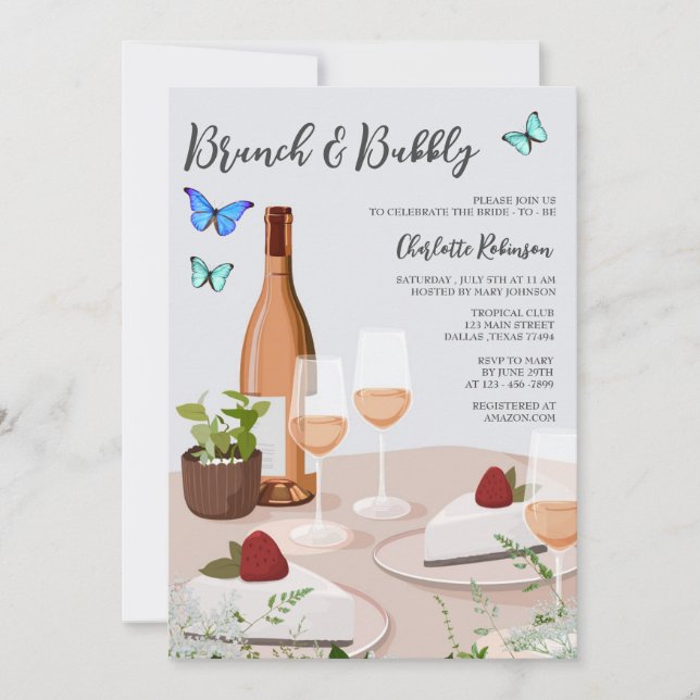Invitation Brunch Unique Et Fête des mariées Bubbly (Devant)