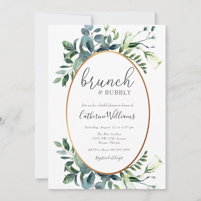 Invitation Brunch verdoyant et Fête des mariées mousseuse (Devant)