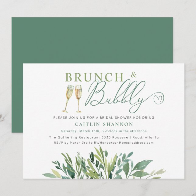 Invitation Brunch verdoyant et Fête des mariées mousseuse (Devant / Derrière)