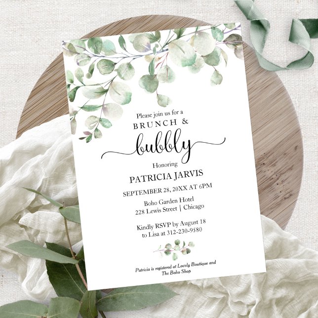 Invitation Brunch Vert Et Fête des mariées Bubbly (Créateur téléchargé)