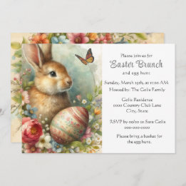 Invitation Brunch vintage de vacances de lapin de Pâques