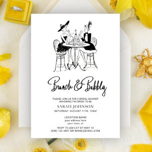 Invitation Brunch vintage & Fête des mariées champagne Bubbly