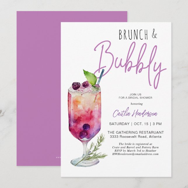 Invitation Brunch violet moderne et Fête des mariées bulle (Devant / Derrière)