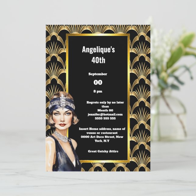 Invitation Brune Art déco Flapper girls années 1920's vingts (Debout devant)