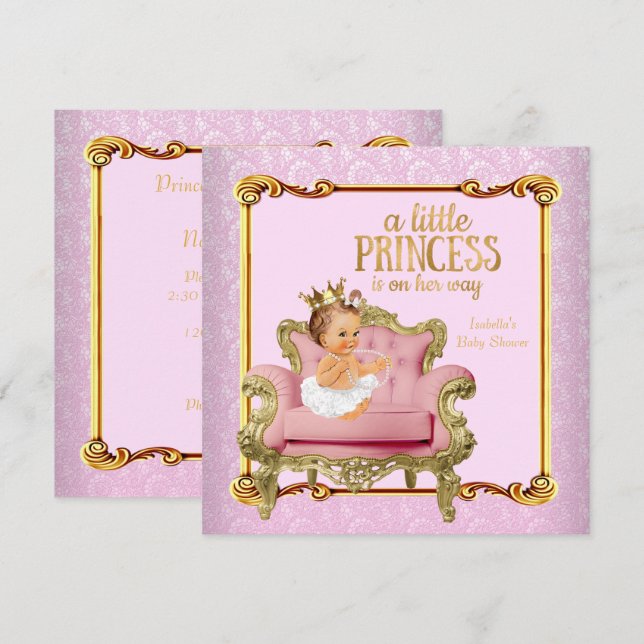 Invitation Brunette Baby Princess Baby shower Rose Gold Chais (Devant / Derrière)