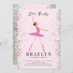 Invitation Brunette Ballerina en Robe rose Parties scintillan