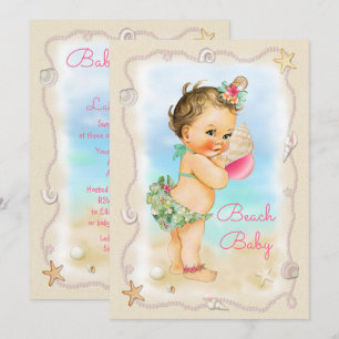Invitation Brunette Beach Bébé Conch Baby shower Shell
