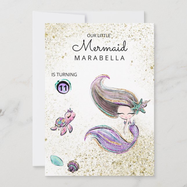 Invitation *~* Brunette Mermaid Parties scintillant aurifère  (Devant)