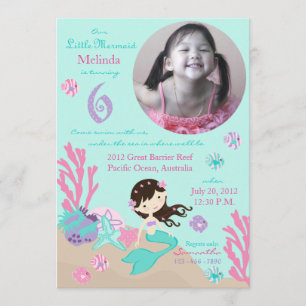 Invitation Brunette Mermaid, sixième anniversaire