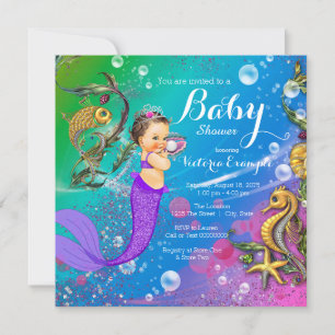 Invitation Brunette Sirène sous le Baby shower de sirène de m