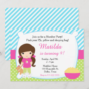 Invitation Brunette Sleepover Fête du bois d'oeuvre Anniversa