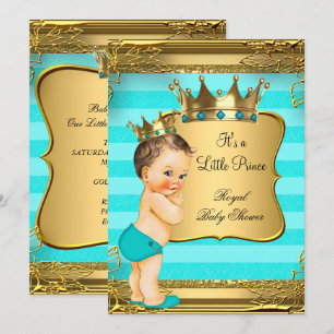 Invitation Brunette Turquoise Baby shower Prince Baby Boy