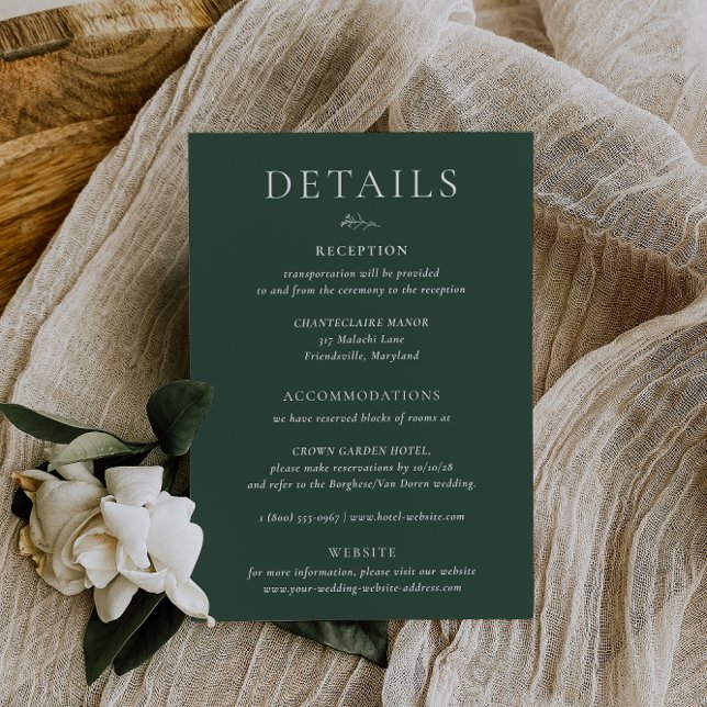 Invitation BRUNSWICK Green Wedding Details Card (Créateur téléchargé)
