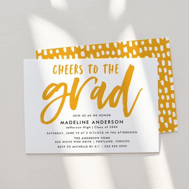 Invitation Brush Jaune Grad Grad Script Graduation (Créateur téléchargé)