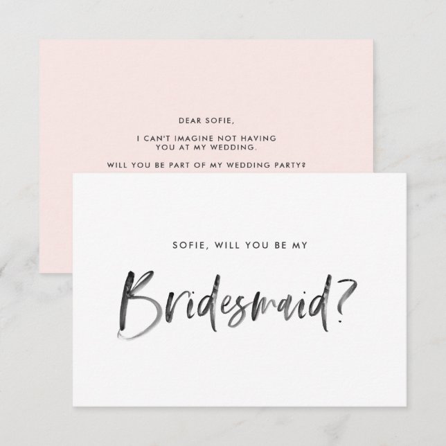 Invitation Brush Letch Blush Serez-Vous Ma Femme D'Accueil (Devant / Derrière)