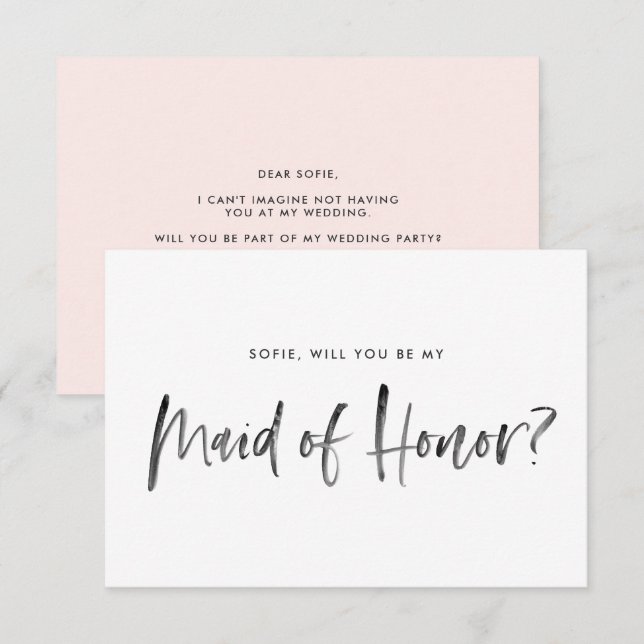 Invitation Brush Letch Blush Serez-vous ma femme d'honneur (Devant / Derrière)