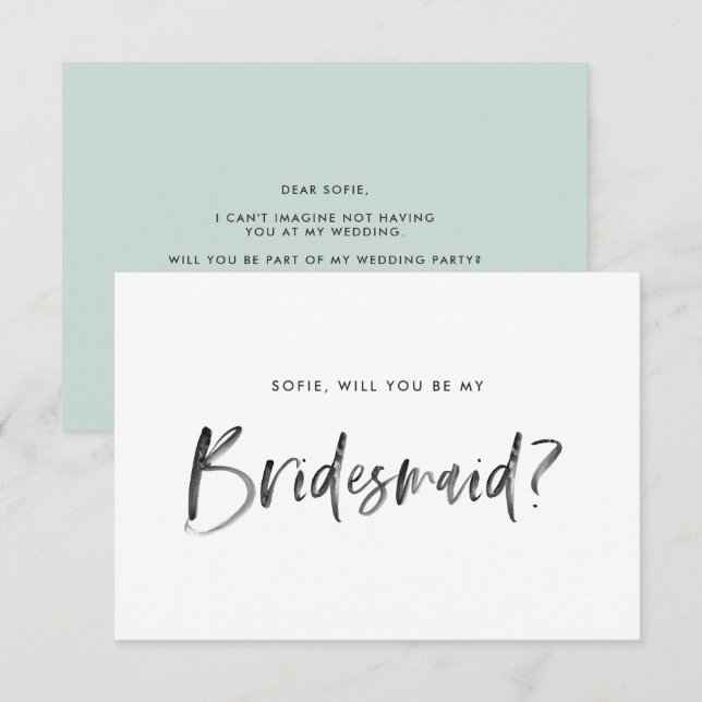 Invitation Brush Letters Mint Serez-Vous Ma Femme D'Accueil (Devant / Derrière)