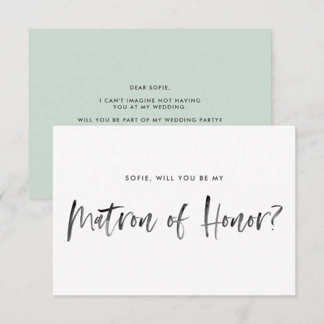 Invitation Brush Letting Mint Be My Matron of Honor (Devant / Derrière)