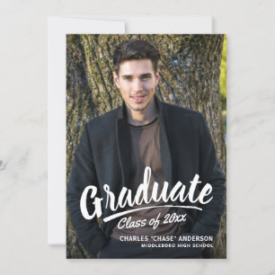 Invitation Brush Script Modern Graduation 2-Photo Party