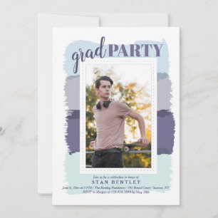Invitation Brush Strokes Blue Photo Graduation Party Invitati