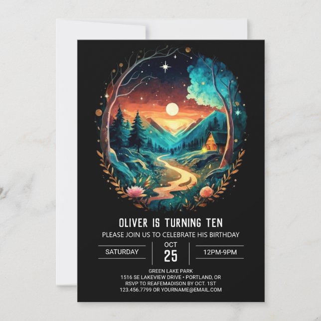 Invitation Brushwood Adventure Await Wonderland Anniversaire (Devant)