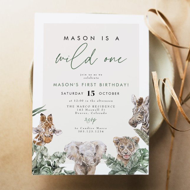 Invitation BRYN Cute Jungle Safari Wild Un premier anniversai (Créateur téléchargé)