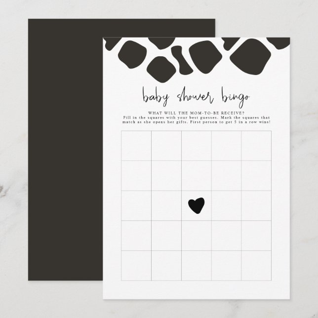 Invitation BRYNDLE Moderne Vache Imprimer Baby shower Bingo J (Devant / Derrière)