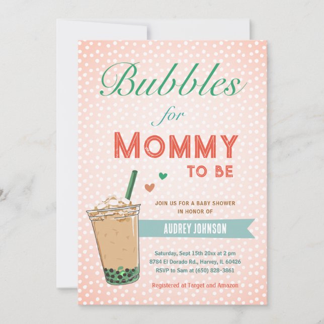 Invitation Bubble Boba Tea Baby shower Kpop Cute tendance chi (Devant)
